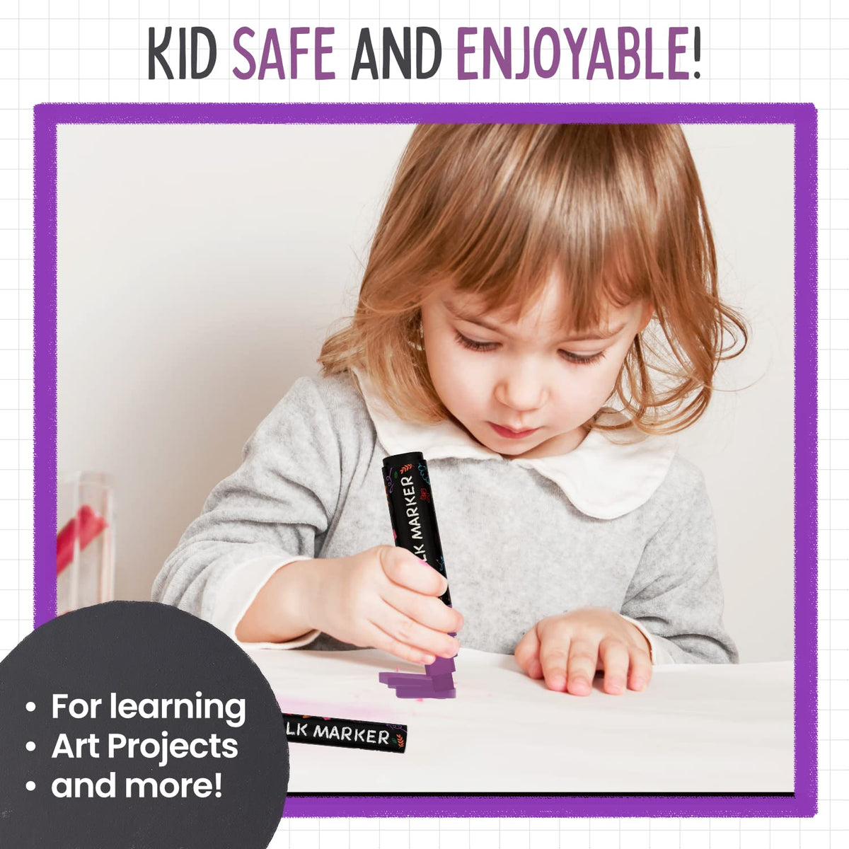 5 Purple Chalkboard Chalk Pens - Purple Dry Erase Markers for Blackboard, Chalkboard Signs, Windows, Glass | Variety Pack - Fine & Jumbo Size Ink Pen (1mm, 3mm, 6mm, 10mm, 15mm)