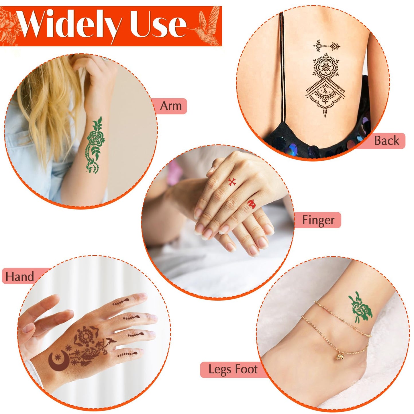 MuseLuxe Temporary Tattoos Stencils Kit,Temporary Tattoos Kit - 8 Pcs 4 Color(Brown,Black,Cherry red,Green), Ink with Gloves,DIY Body Art Painting for Women Men Adults Kids