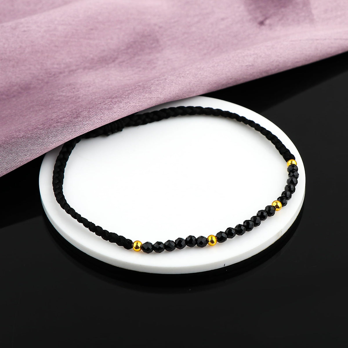 GEMSYMPHONY Black Spinel Gemstone Beads Braided Bracelet – 3.5mm Natural Stone Beads, Handmade Adjustable Braided Rope Bracelet, Healing Crystal Jewelry for Men & Women, Unisex Boho Gift