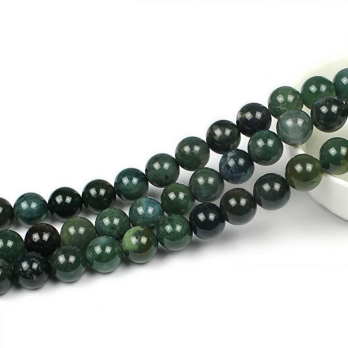 MJDCB Natural Moss Agate Round Crystal Energy Stone Beads Healing Power for Jewelry Making (4mm)