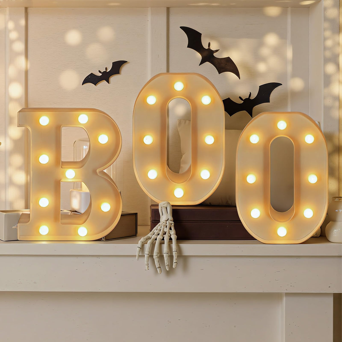 Halloween Boo Light Up Letters, 3pcs Led Boo Light Up Sign, Hallowen Marquee Letters Decor, Halloween Decorative Lights Party Supplies, Fireplace Desktop LED Decorations, Table Party Supplies