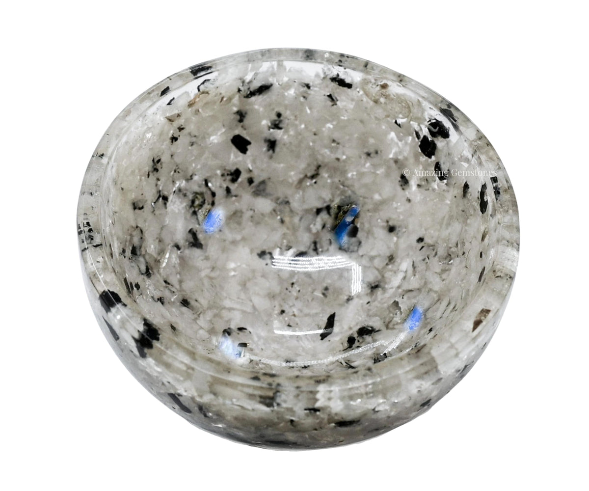 Amazing Gemstone Rainbow Moonstone Orgonite Orgone Crystal Gemstone Bowl - 2" Orgonite Rainbow Moonstone Crystal Bowl for Meditation, Crystals and Healing Stones Gift and Protection