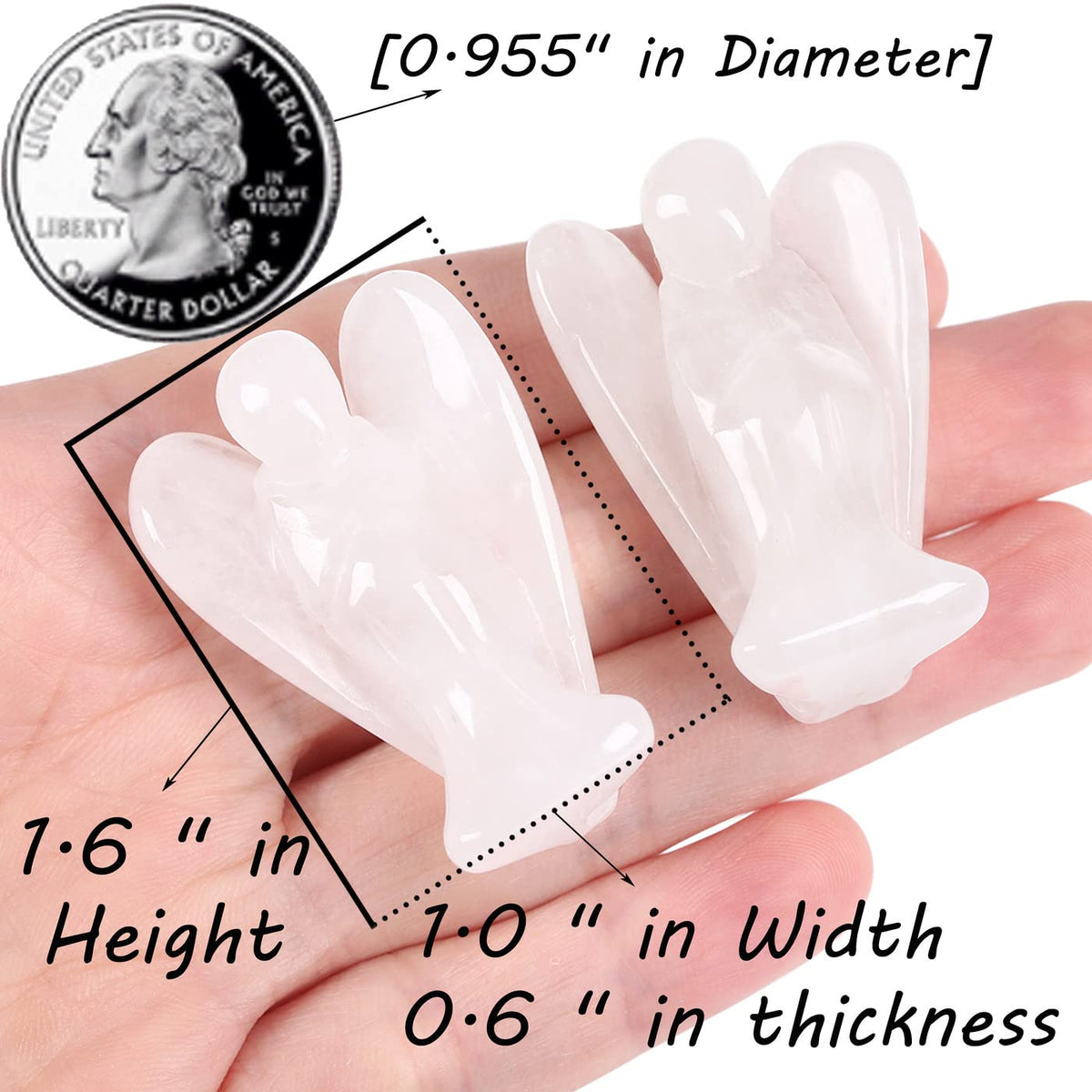 QINJIEJIE Clear Crystal Guardian Angel Decor - Carved Pocket Polished Gemstone Statue - Peace Figurine for Spiritual Healing, Meditation, Protection - Gift for Angel Lovers