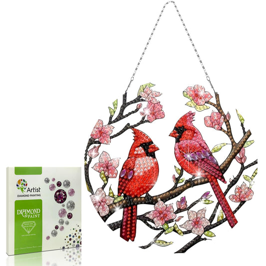 DIYDeligths DIY Hanging Pendant Ornament Diamond Art Painting for Adults Beginners with Accessories Single Sided Dot-Drill Pendant for Home Wall Window Garden Decor (Openwork Cardinal)