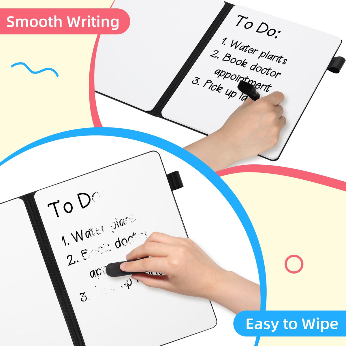 AGM Portable White Board Dry Erase Notebook, 8.4" x 6" Double Sided Folding Whiteboards with 3 Pens, Small Travel Dry Erase Board Skin-Friendly Material for Study, Meeting, Planning, Ocean Blue
