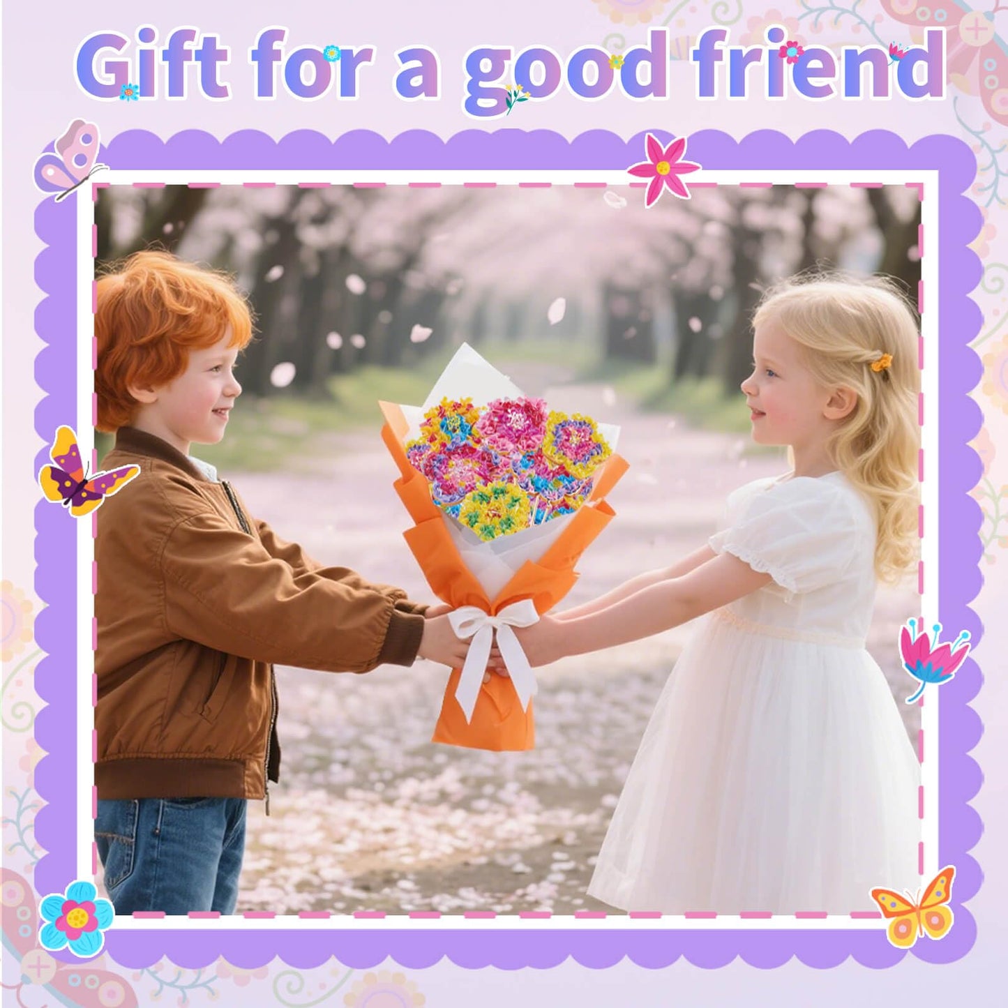 Britik Arts and Crafts for Kids Ages 8-12: Poke in Fun Art Kits for Girls, Poke Art Flower Bouquet Craft Kit, Fabric Arts for Kids DIY Flower Bouquet Kit Birthday Gift for Girls 8 9 10 11 12, Orange