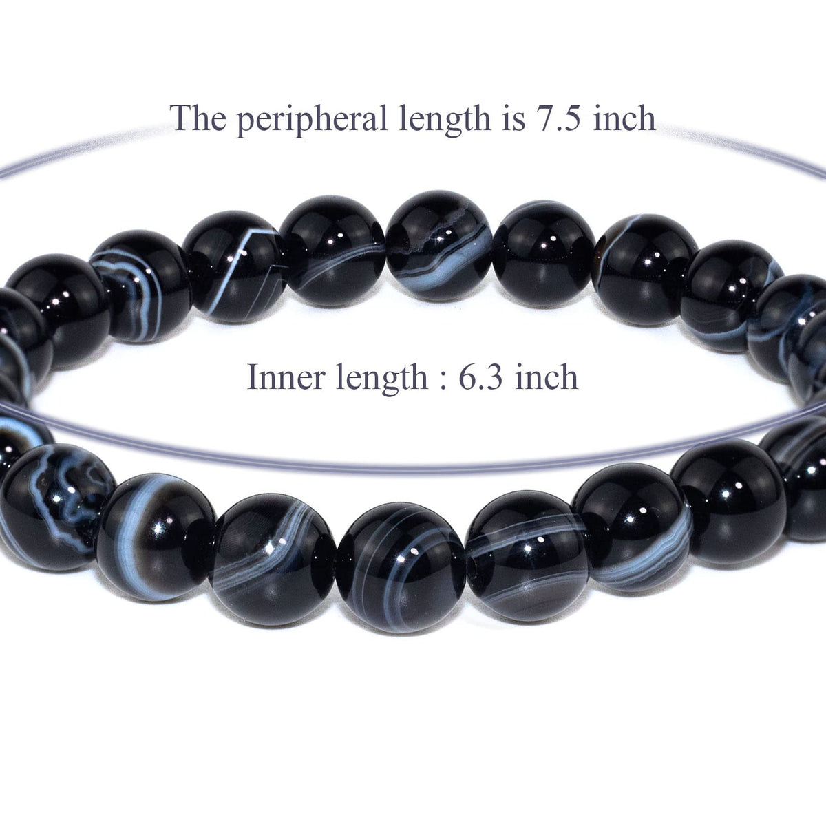 DAZCOLO 8mm Natural Gemstone Stretch Bracelet, Handmade Unisex Crystal Bracelets for Meditation, Yoga, Spiritual Healing & Positive Energy (Black Sardonyx)