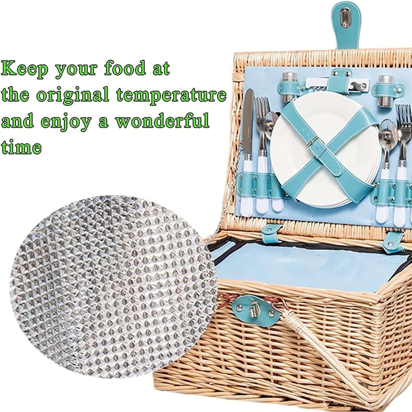 Storage Basket,Wicker Picnic for 4 Persons with Insulation Layer, Outdoor Hand Woven Fruit with Utensils Cutlery, Willow Hamper Service Gift