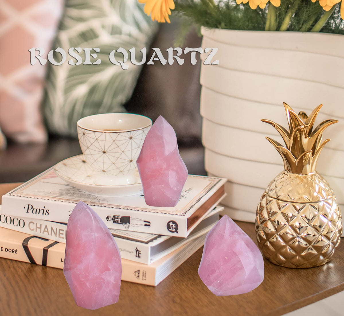 AMOYSTONE Rose Quartz Crystal Stones Energy Flame Tower Chakra Healing Stone Home Decoration 0.6-1.0LB