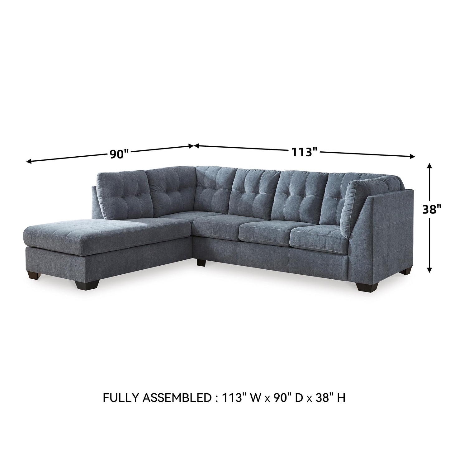 Signature Design by Ashley Marleton Contemporary Left-Arm Facing Tufted 2-Piece Sleeper Sectional with Chaise, Loose Seat Cushions and Bi-Fold Memory Foam Mattress, Full, Blue