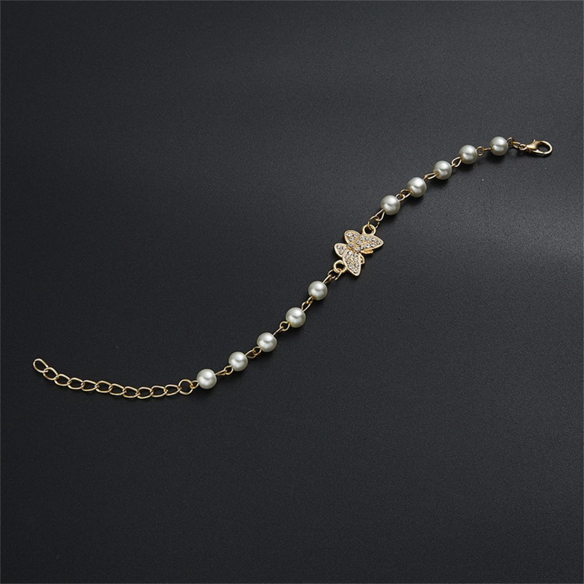 Dreuyet Pearl Beaded Bracelet for Women Trendy Cubic Zirconia Butterfly Starfish Cross Star Statement Bracelets Christmas Wedding Jewelry Gifts (butterfly)