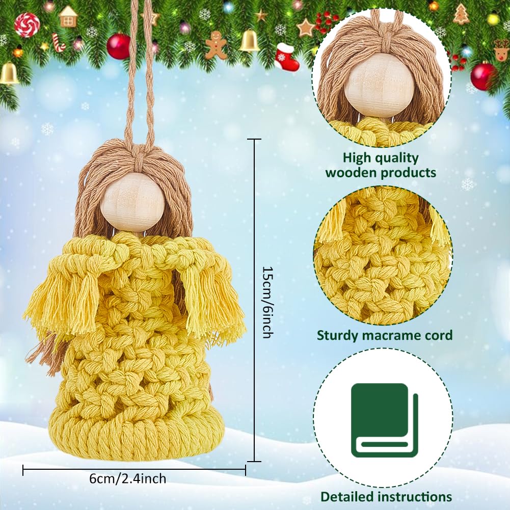 FREEBLOSS 4 Set Angel Macrame Kit for Beginners Boho Christmas Macrame Ornaments Angel Wings Kit with Instruction Handmade Wall Hanging for Home Party Decor