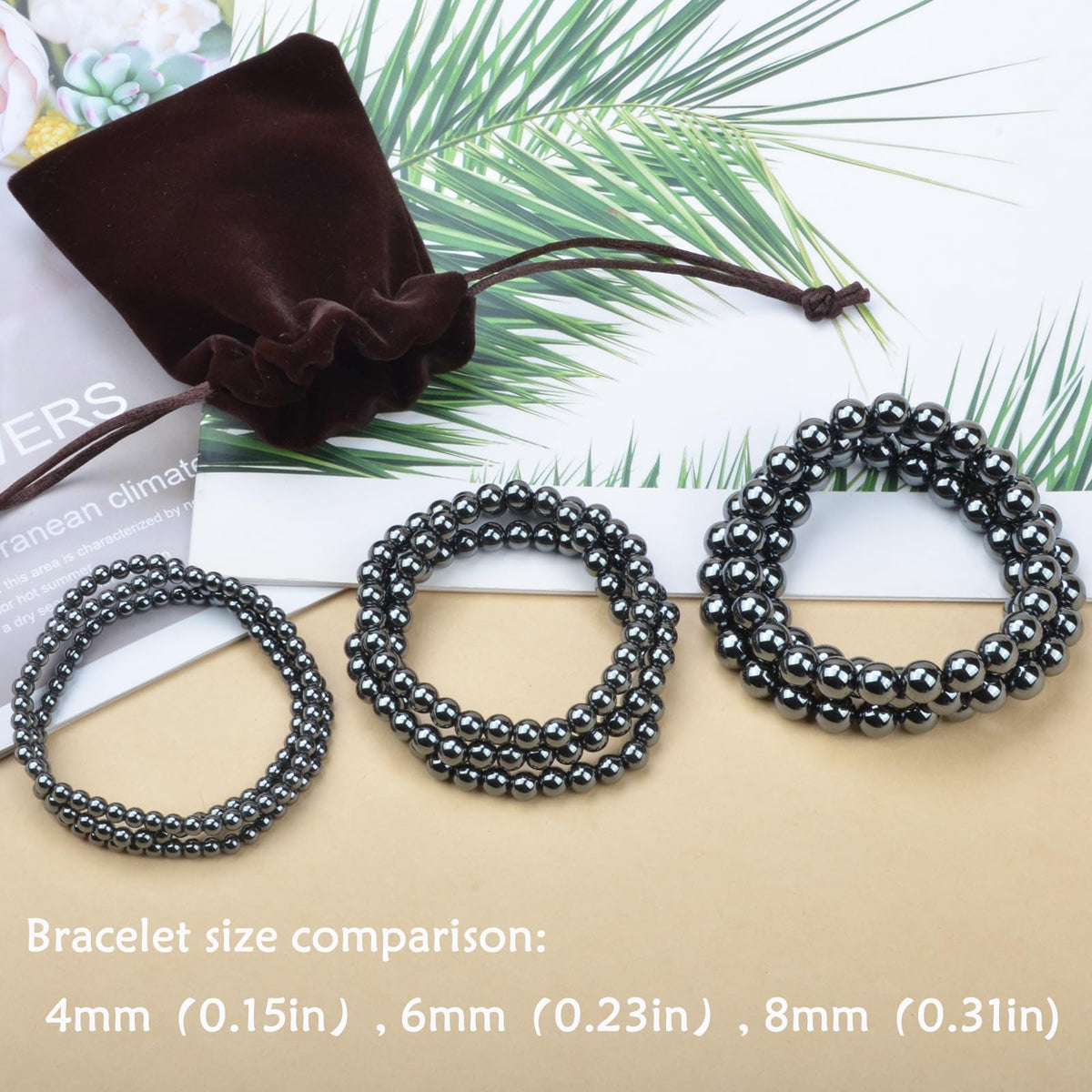 CHCCOYE 6mm Natural Healing Gemstone Bracelet Handmade Yoga Stretch Elastic Bracelet Stress Relief Crystal Jewelry for Men and Women (6mm, Hematite)
