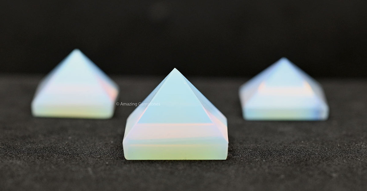 Amazing Gemstone Opalite Pyramid Crystal Healing Stones - 1" Great Pyramid Figurine of Natural Stone Pyramid for Meditation, Reiki, Chakra Balancing and Crystal Pyramids Grid