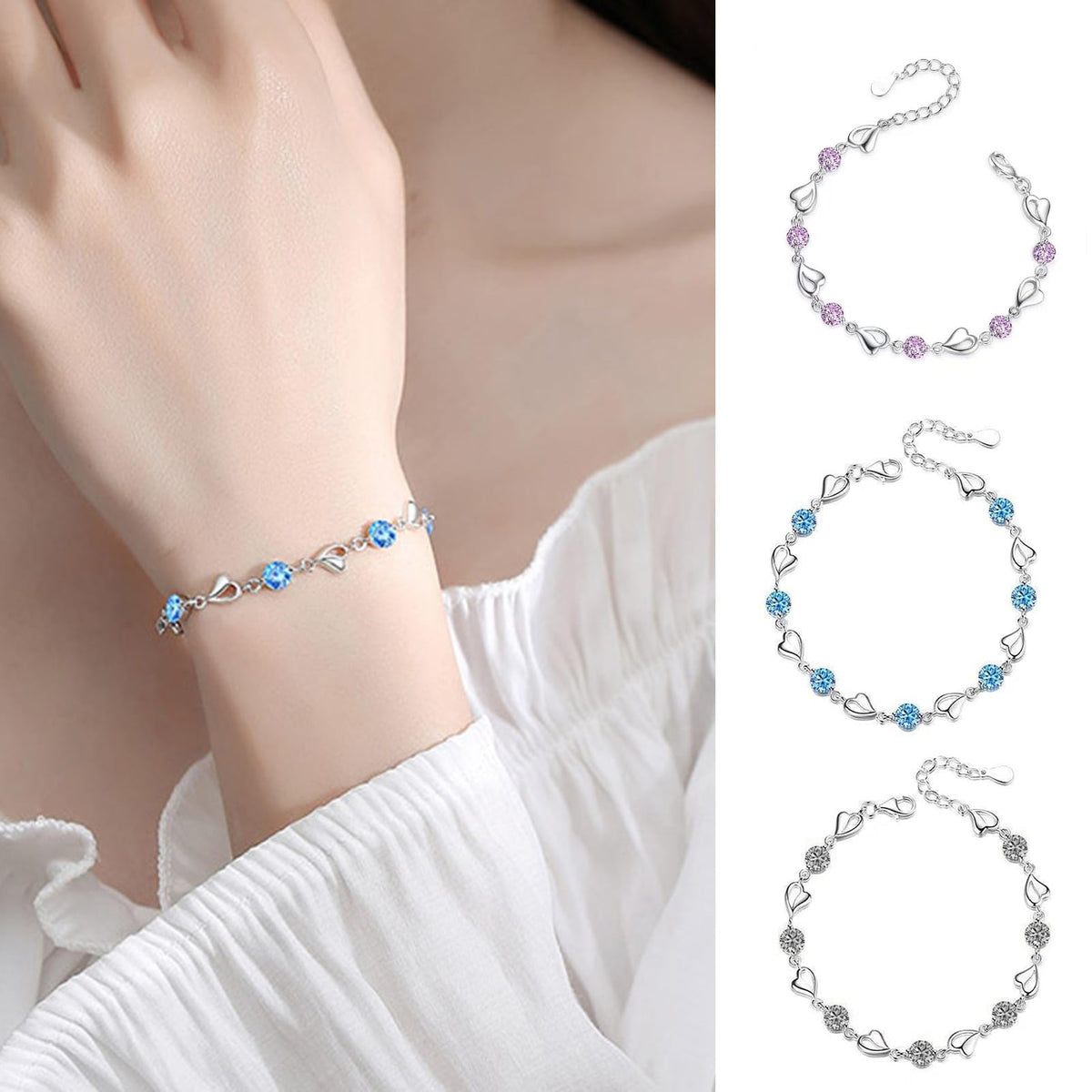 Pearl Bracelets for Women,Freshwater Pearls Crystal Bracelet Boho Bracelets Bead Bracelet Gifts (Blue)