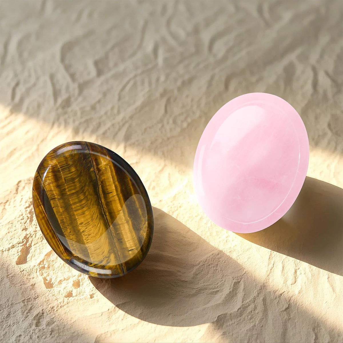 Tiger Eye & Rose Quartz Worry Stones for Anxiety, Worry Stone, Worry Stones Bulk, Palm Stone, Natural Crystals and Healing Stones, Stress Meditation Crystal