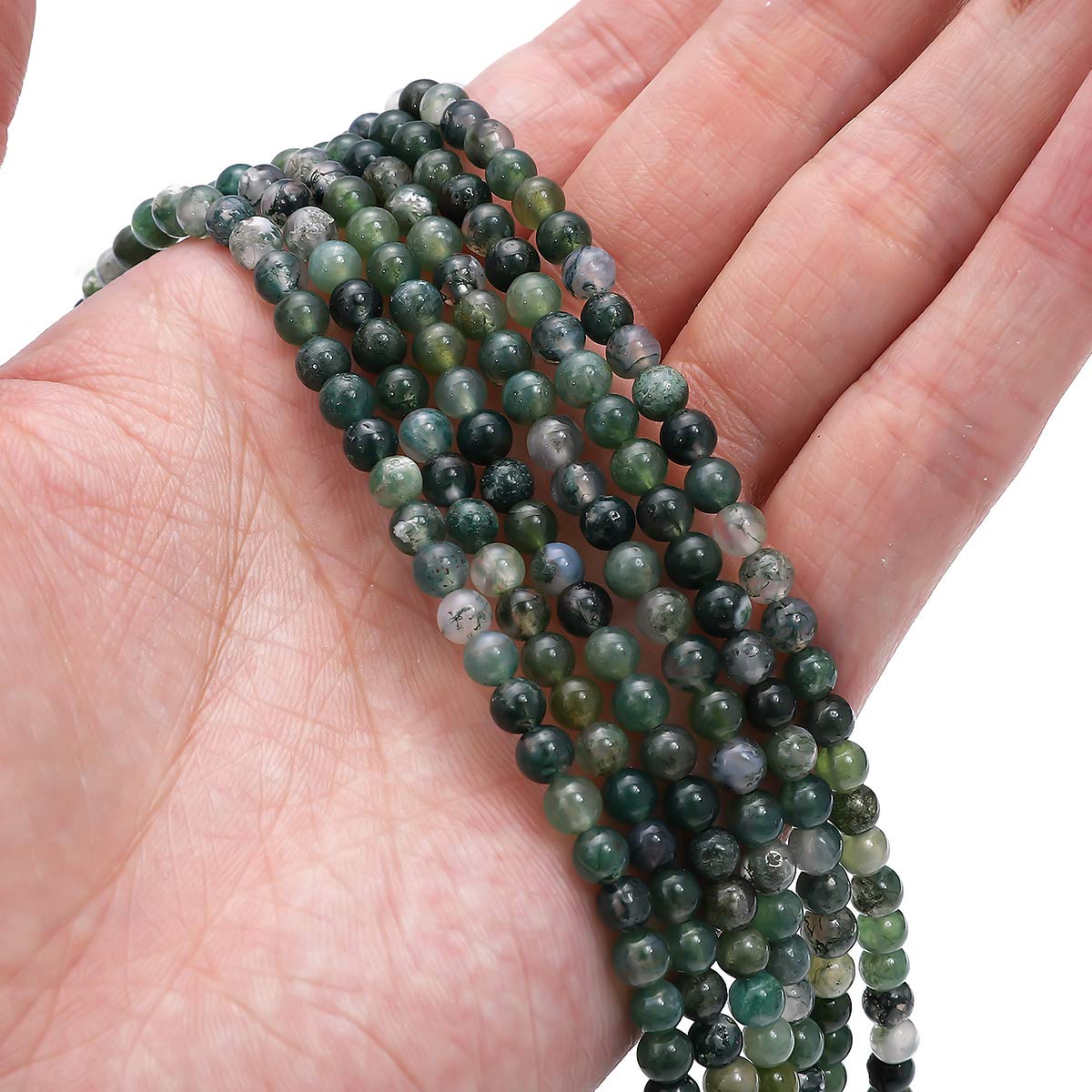 BEADIA Natural Moss Agate Stone Round Loose Semi Gemstone Beads for Jewelry Making 4MM 38cm/Strand