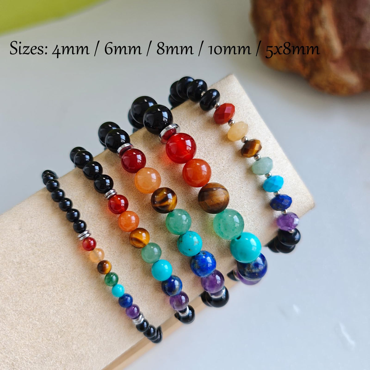 CHCCOYE 6mm Natural Healing Gemstone Bracelet Handmade Yoga Stretch Elastic Bracelet Stress Relief Crystal Jewelry for Men and Women (6mm, Seven Chakra Stones)