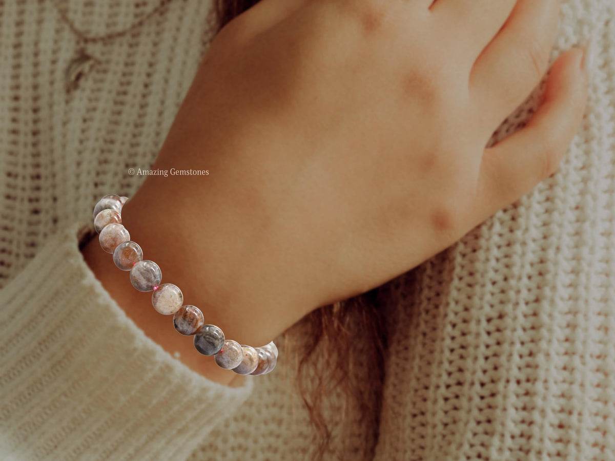 Amazing Gemstone Original Sunstone Bracelet for Women Men's Gifts - Protection Healing Crystal Bracelet - 8mm Beaded Adjustable Bracelet Pulseras Para Hombres Mujer Stocking Stuffers