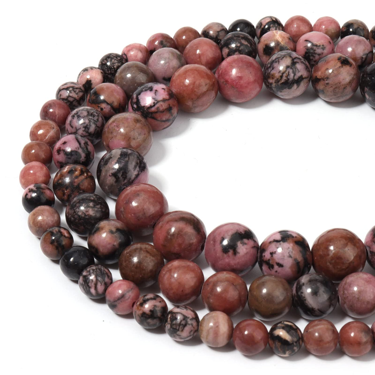 60pcs 6mm Natural Stone Beads Red Black Rhodonite Beads Energy Crystal Healing Power Gemstone for Jewelry Making, DIY Bracelet Necklace