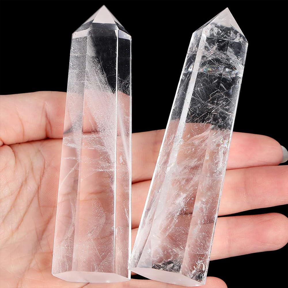 2pcc 3.8-4.2inch White Smelted Stone Wands Tower Figurine Ornaments Polishing Stone Hexagonal Point Obelisk Statue for Aquarium Decorative Rocks Gifts Home Decor(White Smelted Stone/3.8-4.2inch 2pcs)