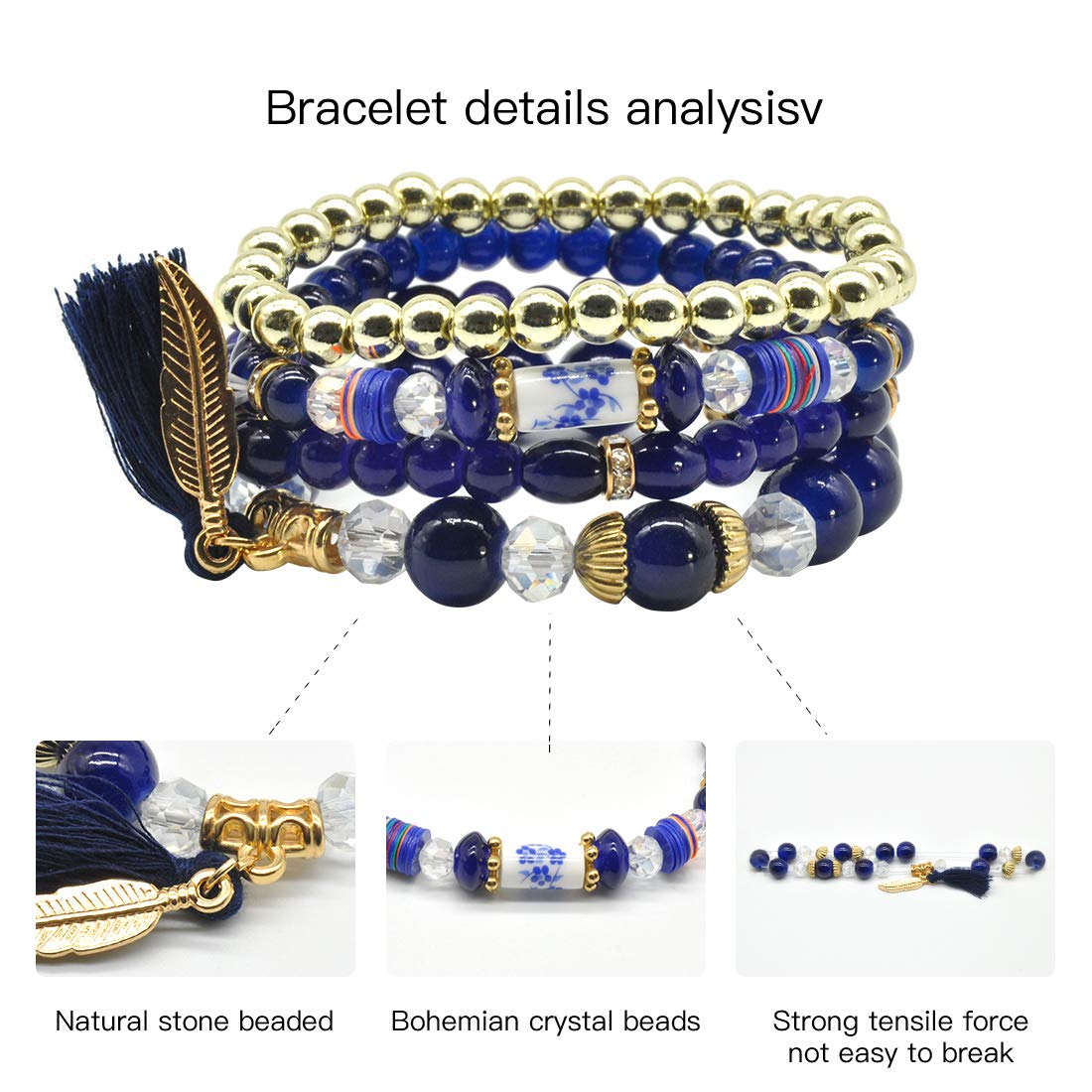 Bohemian Bracelet Sets for Women 6 Sets Stackable Stretch Multi-color Boho Hippie Dainty Jewelry Best Friend Gift (Bead bracelet set for women)