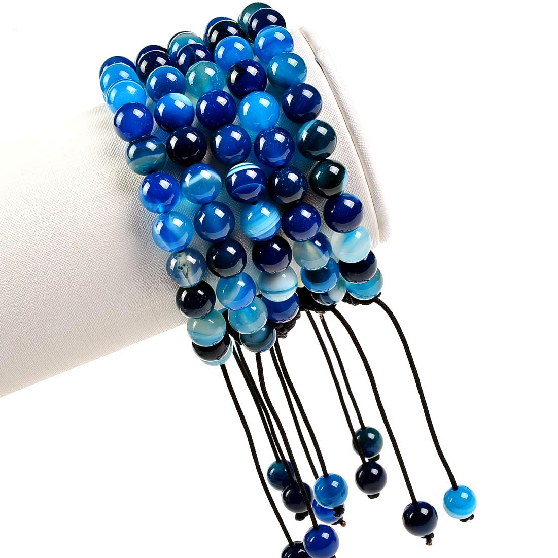 MASSIVE BEADS Natural Healing Power Gemstone Crystal Beads Unisex Adjustable Macrame Bracelets 6mm (Agate Blue, 6mm)
