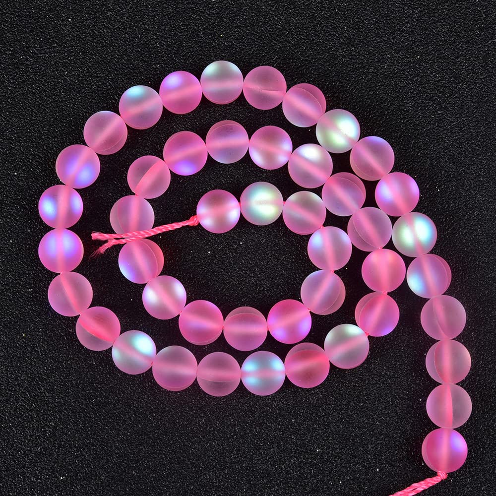 Asingeloo 48PCS 8mm Natural Light Pink Mystic Aura Quartz Gemstone Frosted Matte Titanium Round Loose Spacer Beads 15 inch Full Strand Crystal Healing Power Quartz