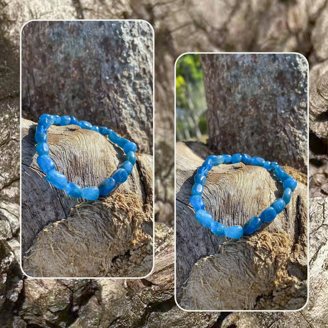 Blue Apatite Chips Bracelet 6MM | Natural Throat Chakra Crystal Beads Handmade Manifestation Motivation Bracelet - Adjustable Spiritual Jewelry | Beading Tool Kit - Fits for 6-7" Small Wrist