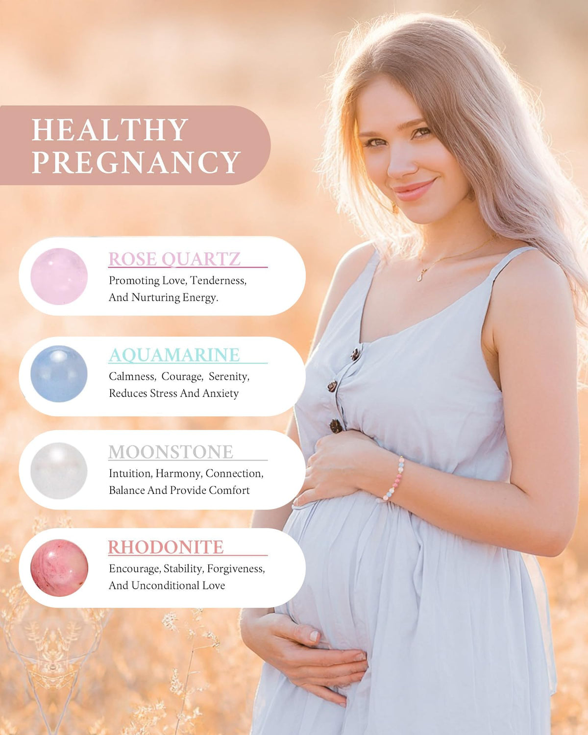 SFPJTL Healthy Pregnancy Gift, Moonstone Bracelet, Hope Bracelet for Women, First Time Mom Gifts, Spiritual Bracelet, Mothers Day Jewelry, New Mom Gifts