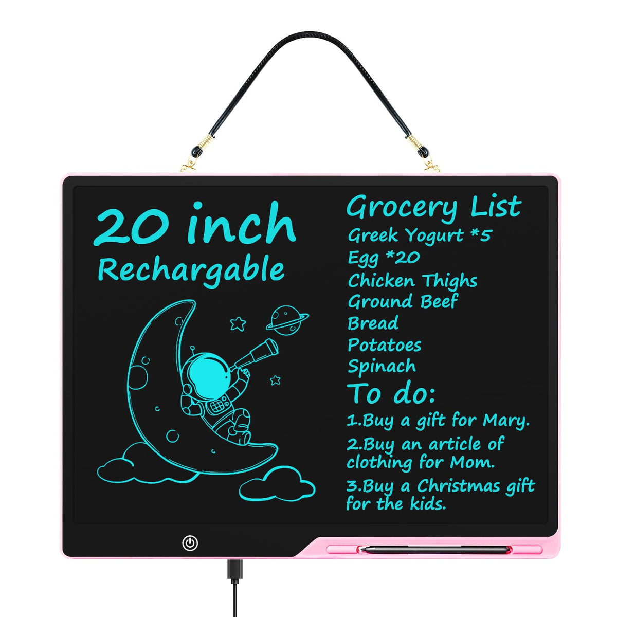 [Rechargeable] 20 Inch LCD Writing Tablet for Kids, Extra-Large Drawing Tablet for Adults, Educational & Learning Toys for Boys Girls Ages 8-12 Years Old, Drawing Board for Kids Birthday Gift (Pink)