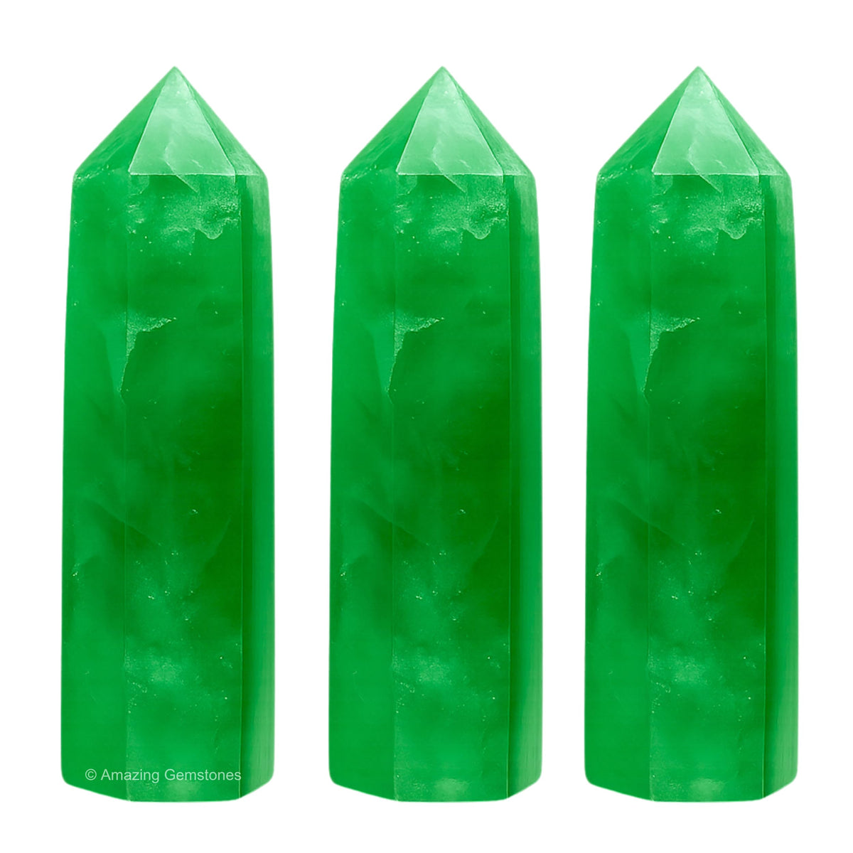 Amazing Gemstone Green Fluorite Crystal Points Bulk Healing Crystals - Pack of 3 Single Terminated Healing Wand Point Bulk Crystals for Crafts, Crystal Grid, DIY Work - - Beginners Gift