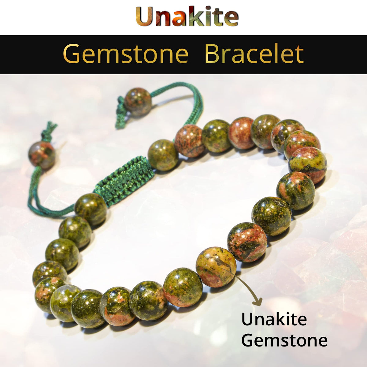 ANAYA AGATE Healing Crystal Bracelet – Chic Gemstone Bracelet for Men and Women – 8mm Round Bead Bracelets for Spiritual Healing, Protection, Positive Energy - Unakite