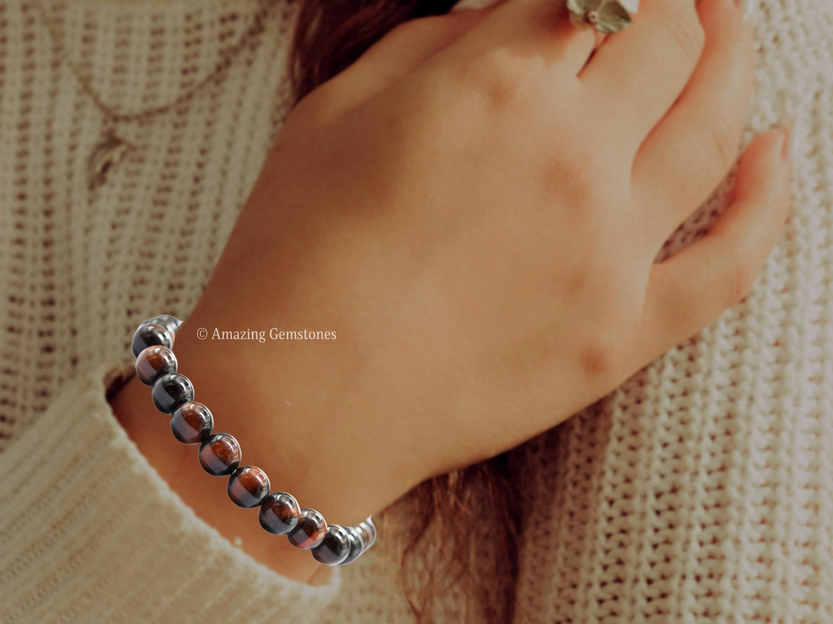 Amazing Gemstone Crystal Bracelet for Women Men's Gifts - Protection Healing Crystal Bracelet - 8mm Gemstone Beaded Stretchable Bracelet Pulseras Para Hombres Mujer Stocking Stuffers Mothers Day Gift (Red Tiger Eye)