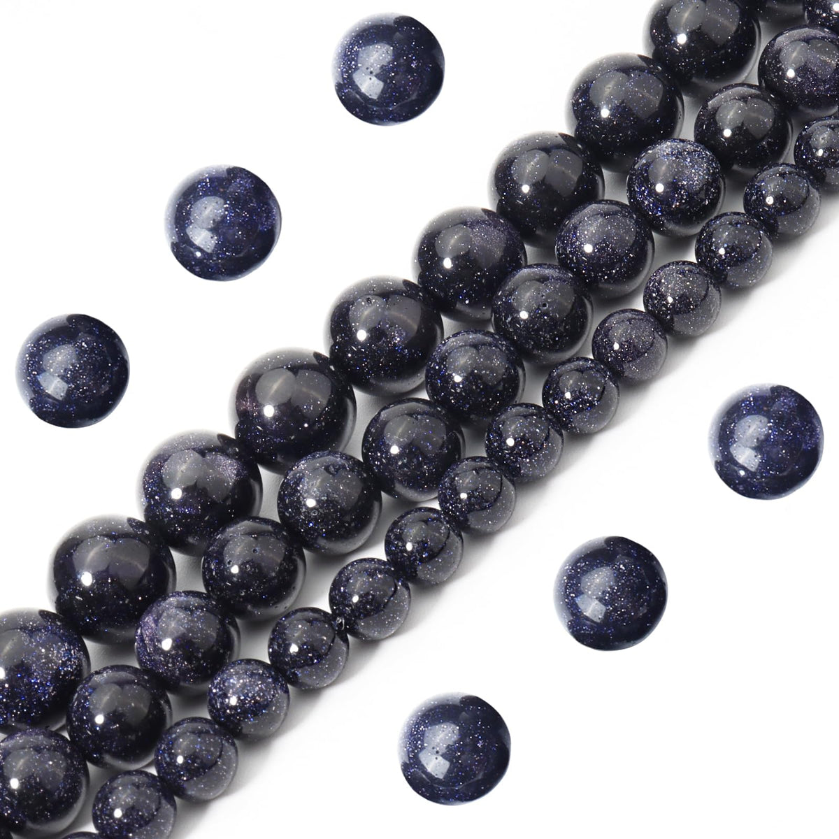 Siomia 60pcs 6mm Natural Blue Sandstone Gemstone Beads Energy Healing Crystal Round Loose Stone Beads for Jewelry Making, DIY Bracelets Necklaces