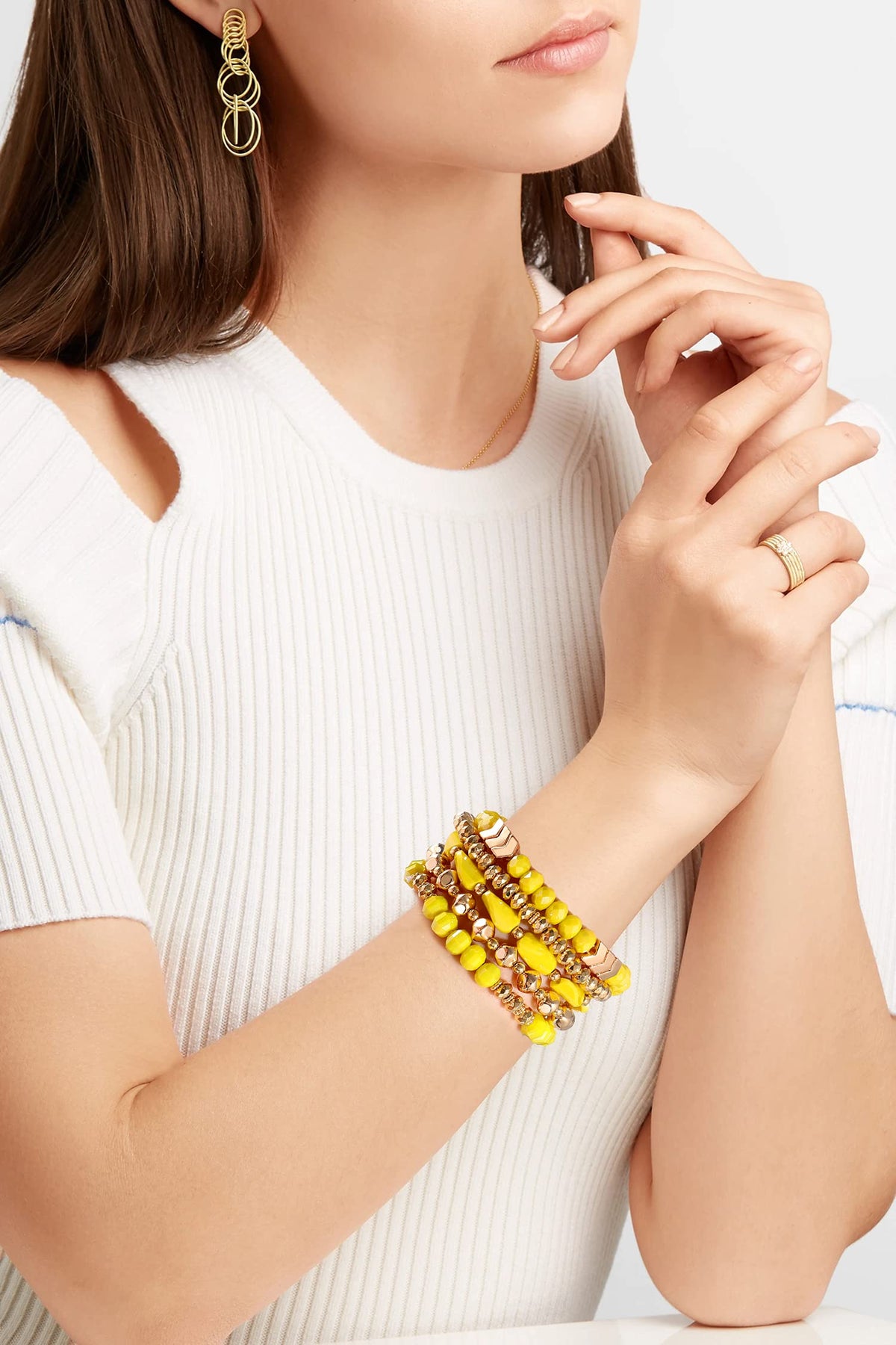 MOLOCH Beaded Bracelet For Woman -Multiple Stackable Layered Bracelets-Rainbow Elastic Stretchy Bracelet- Boho y2k Bracelet-Surfer Beach (yellow)