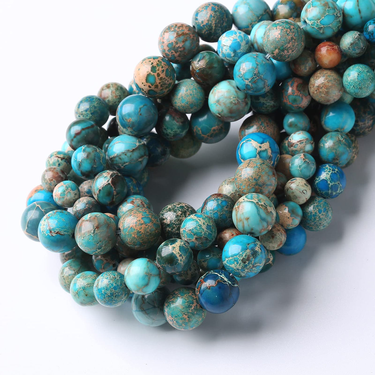 32PCS 12MM Natural Blue Imperial Jasper Stone Beads Round Shape Suitable for Jewelry DIY Bracelet 15 Inches