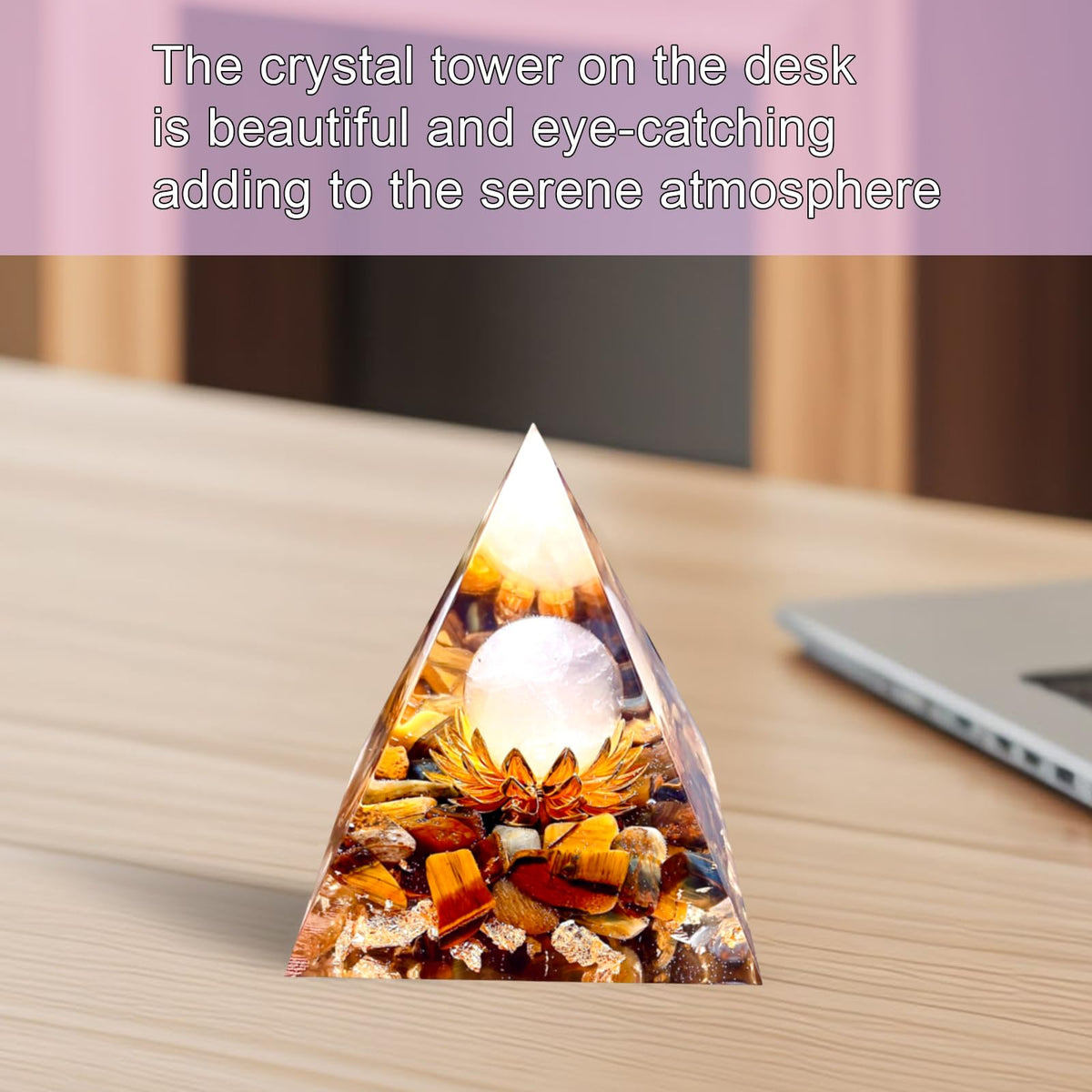 Saefheled The Flower of Life Orgone Pyramid,Natural Energy Pink Crystal&Tiger's Eye Stone Orgonite Crystal Healing Pyramids,for Reduce Stress, Balance Chakra,Meditation Attract Luck,Accumulate Wealth