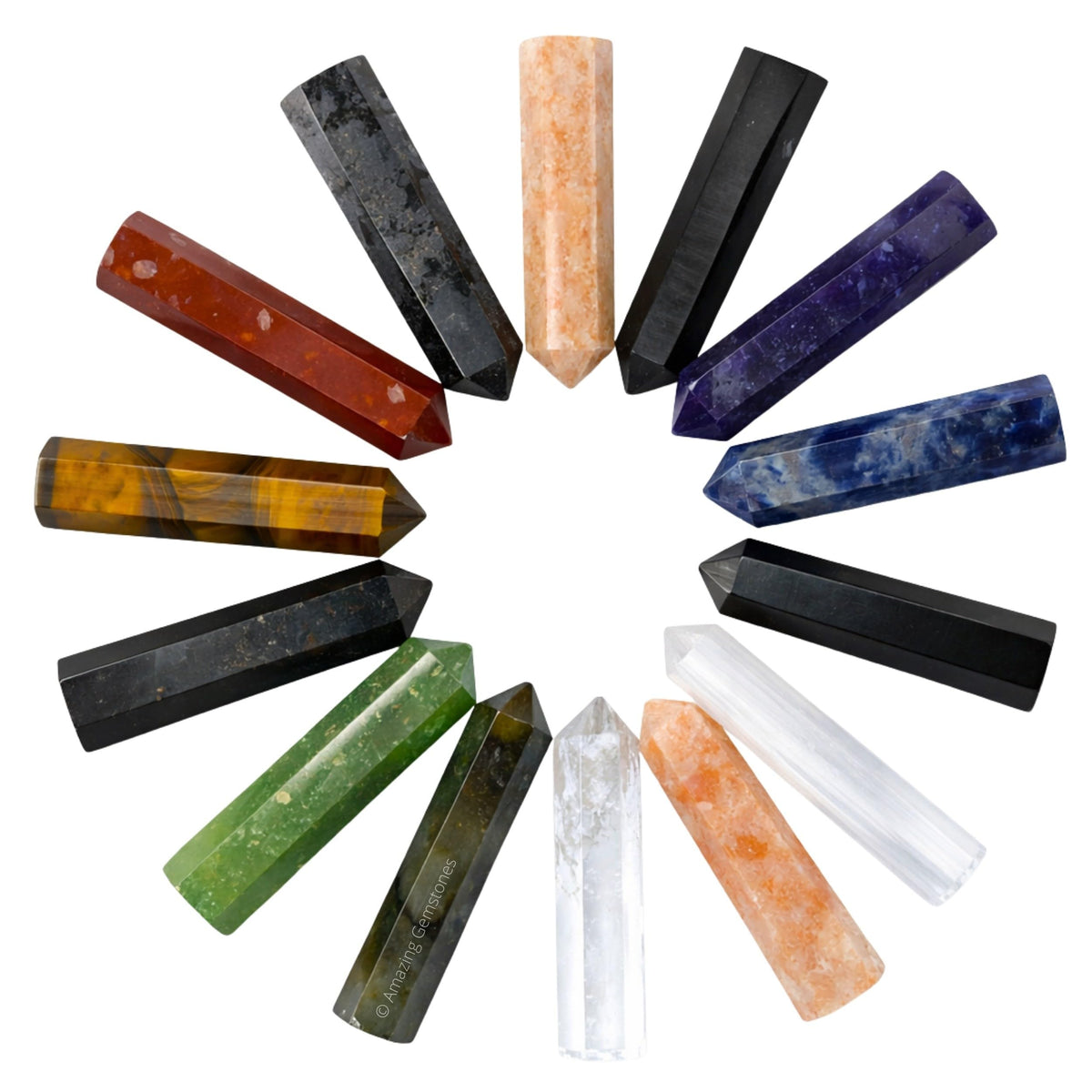 Amazing Gemstone Crystal Points Mix 14 Pcs Healing Crystals and Stones - Hexagonal Healing Point Bulk Crystals for Crafts - Premium Gemstones and Crystals