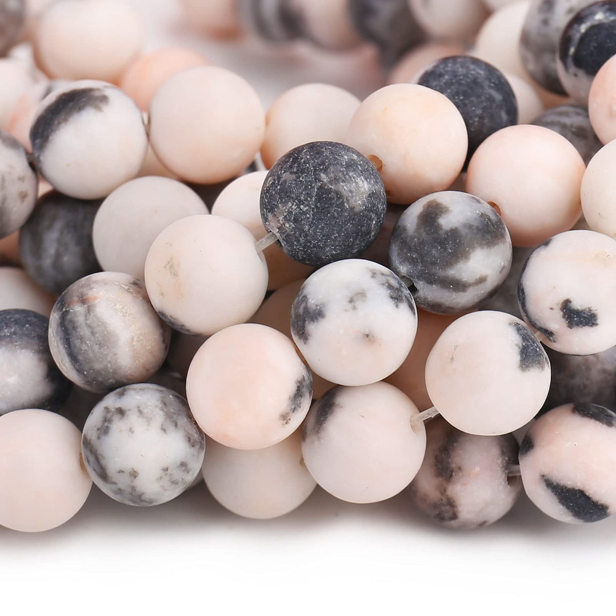 Natural Matte Pink Zebra Jasper Beads, 6MM Round Frosted Unpolished Loose Gemstone Beads for Bracelet Necklace Jewelry Making, Energy Stone Healing Power with Stretch Beading Cord