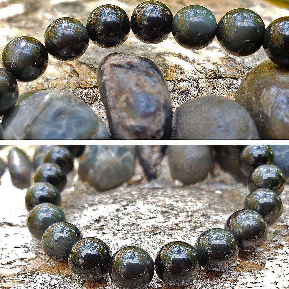 chengmu 8mm Rainbow Eye Obsidian Stretch Bracelet Round Stone Beads Semi Gemstone for Crystal Elastic Bracelet 7.5"
