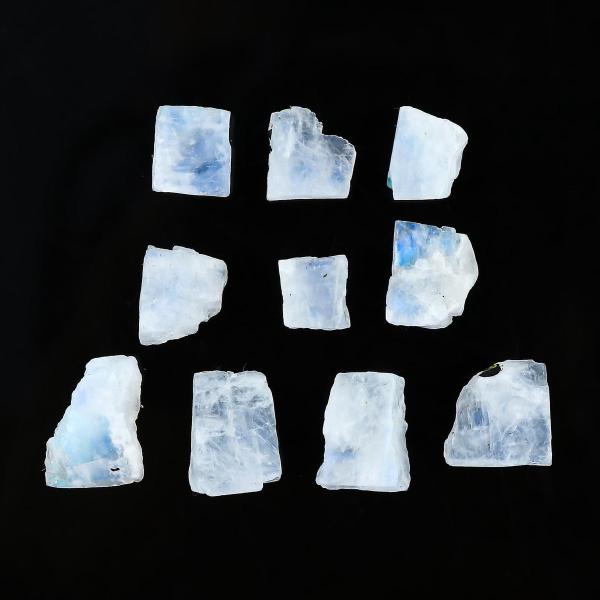 Gemkora 10pcs Natural Rainbow Moonstone Rough Gemstone, Raw Crystals, Moonstone Rock, Jewelry Making Supplies, Chakra Healing Crafts & DIY Stone (12-18 mm)