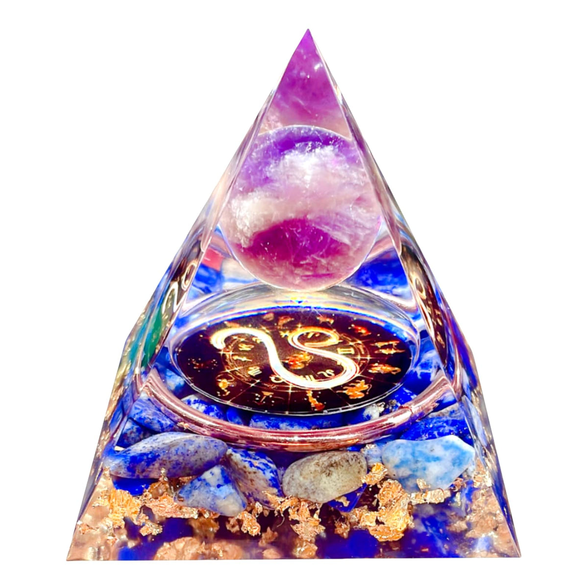Saefheled Twelve Constellations Leo Orgone Pyramid,Natural Amethyst&Lapis Lazuli Orgonite Crystal Healing Pyramid for Protection Chakra,Unique Constellation Pyramids for Positive Energy,Money Health