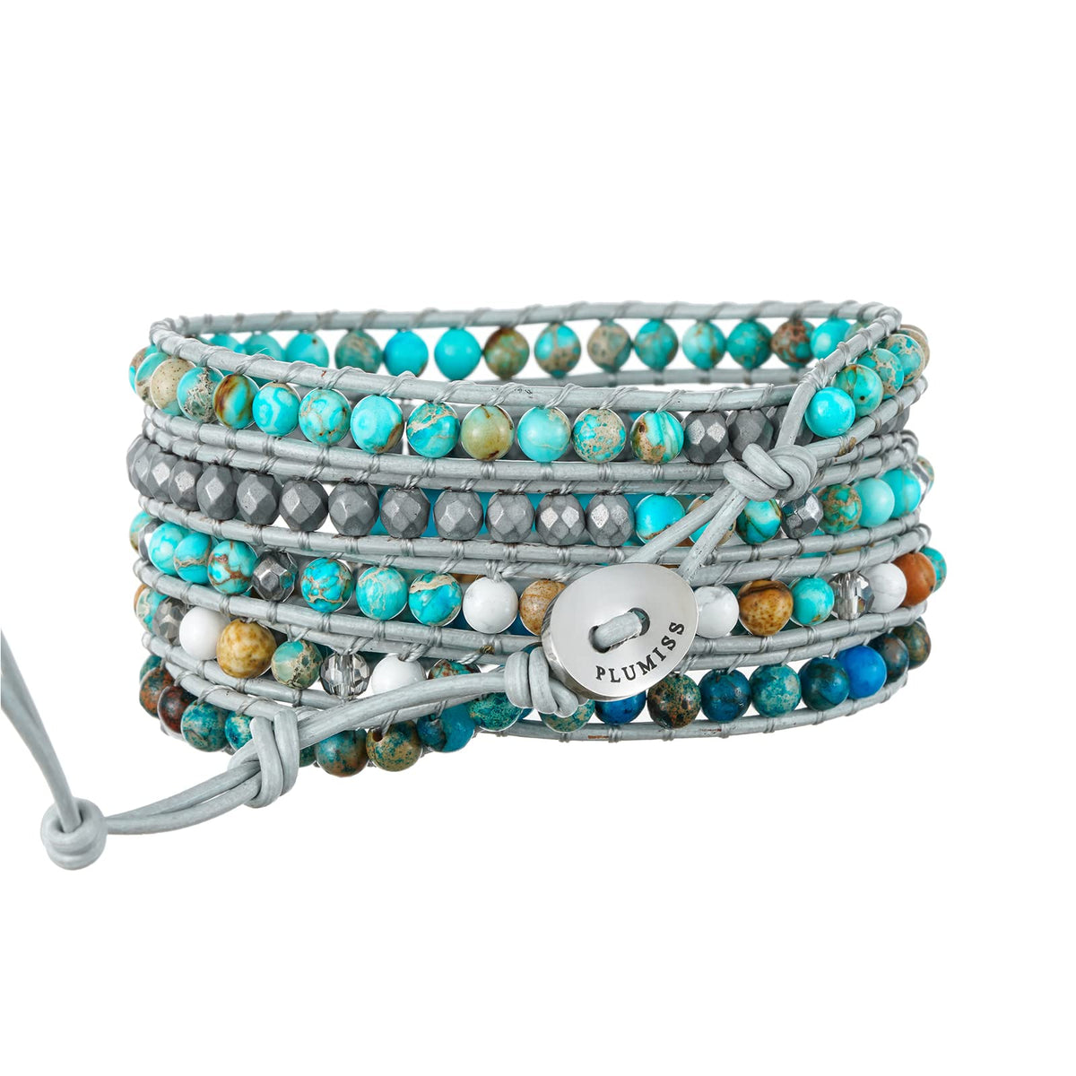 Plumiss Boho Wrap Bracelets Natural Turquoise Stone Crystal Bead Wrap Bracelet for Women Men