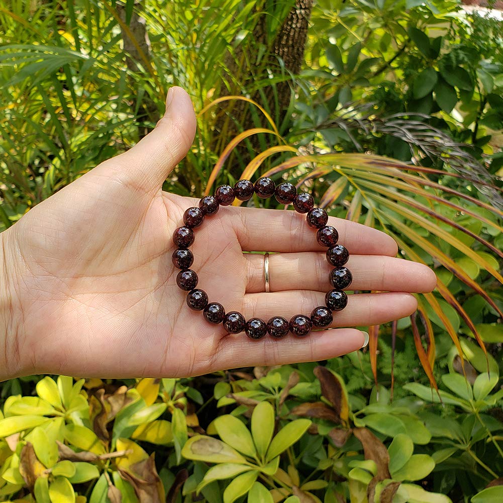 chengmu 8mm Garnet Stretch Bracelet for Women Natural Handmade Round Beads Semi Gemstone for Crystal Elastic Beaded Bracelet 7.5"