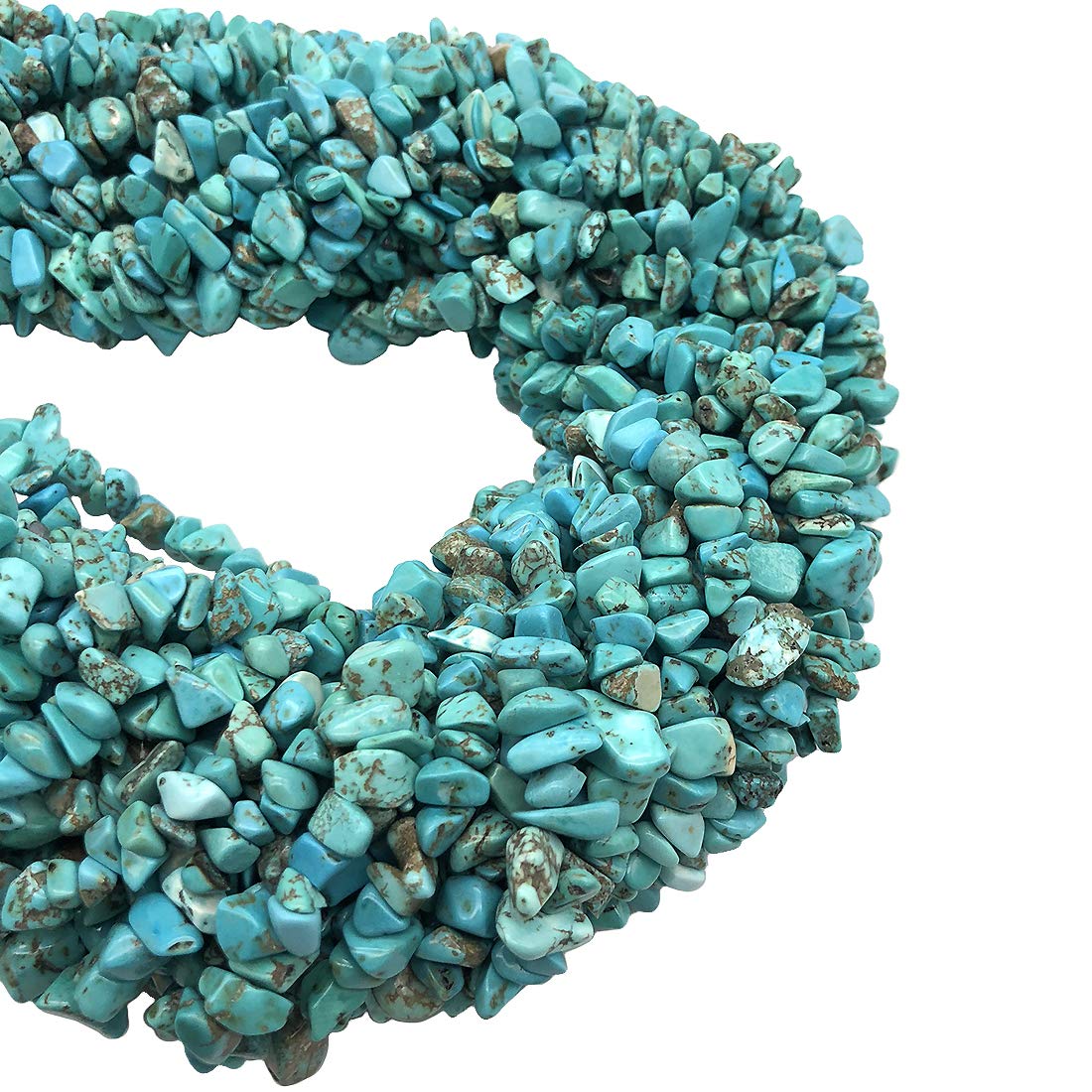 favoramulet 5-8mm Green Howlite Turquoise Tumbled Stone Chip Beads for Jewelry Making, Irregular Shaped Healing Crystal Loose Beads Strand, 64 Inches
