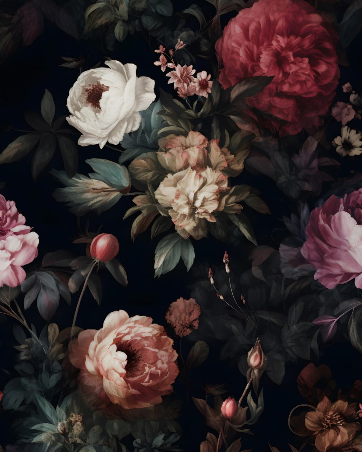 XRUIBZI Dark Floral Peel and Stick Wallpaper Vintage Gothic Contact Paper Pink Goth Flower Wall Mural Home Vinyl Waterproof Self Adhesive Removable Renter Friendly Wall Paper 17.5" x 118"