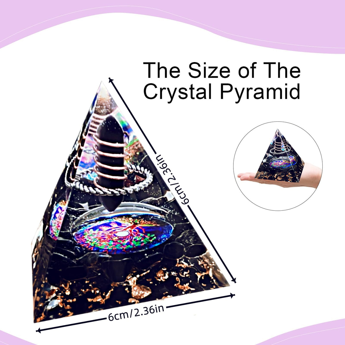 Saefheled Crystal Column Orgone Pyramid,Natural Energy Obsidian Orgonite Crystal Healing Pyramid for Reduce Stress,Balance Chakras, Enhance Meditation, Attract Luck, and accumulate Wealth Health(6cm)