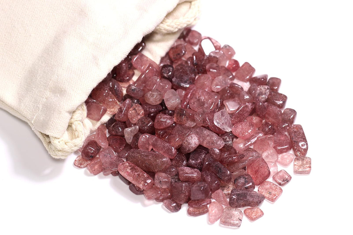 ZenQ 1 lb Strawberry Quartz Tumbled Stone Chips Crushed Natural Crystal Quartz Pieces