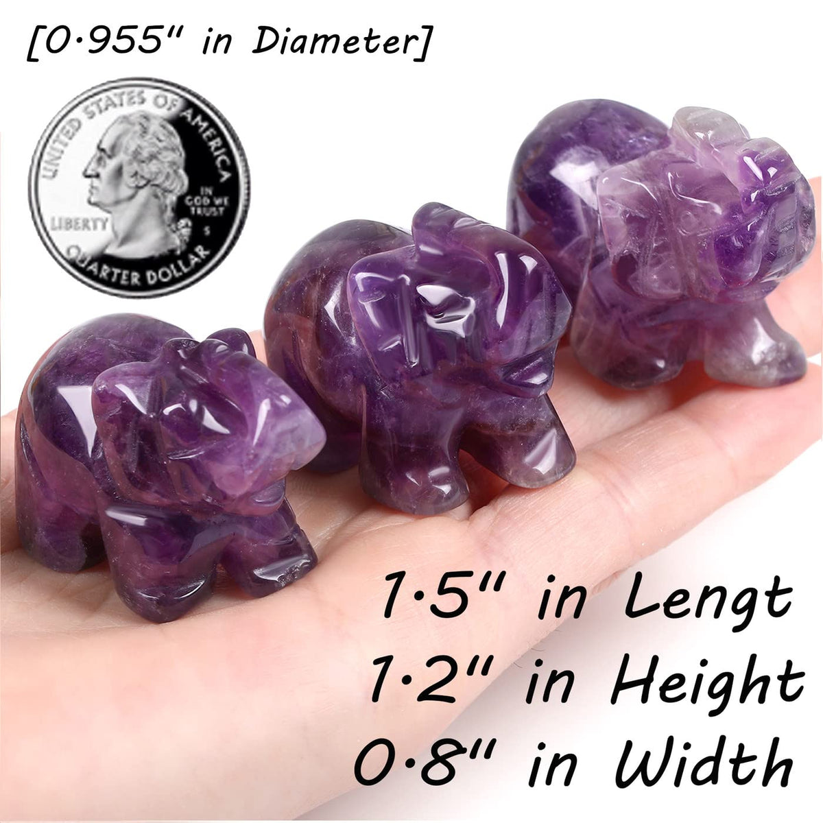 QINJIEJIE 5PCS Elephant Decor Amethyst Statue Crystals Rose Quartz Green Aventurine Opal Tiger Eye Cute Desk Stones Decoration Room Office Decor Statue Pocket Spiritual Gem Gifts for Women 1.5"